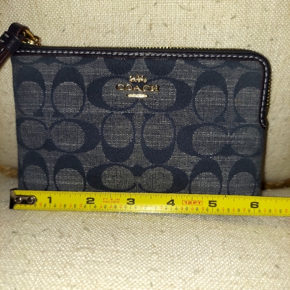 Coach Signature Chambray Canvas and Leather Wristlet Wallet - Picture 7 of 8